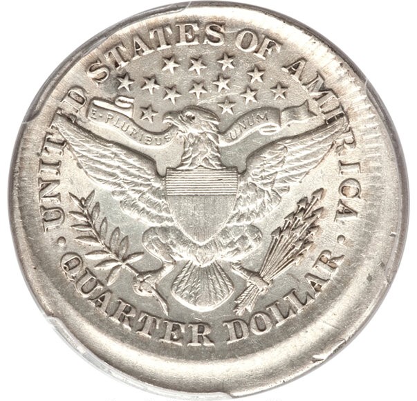 1903 Barber quarter off-center strike error showing design shifted with blank planchet crescent