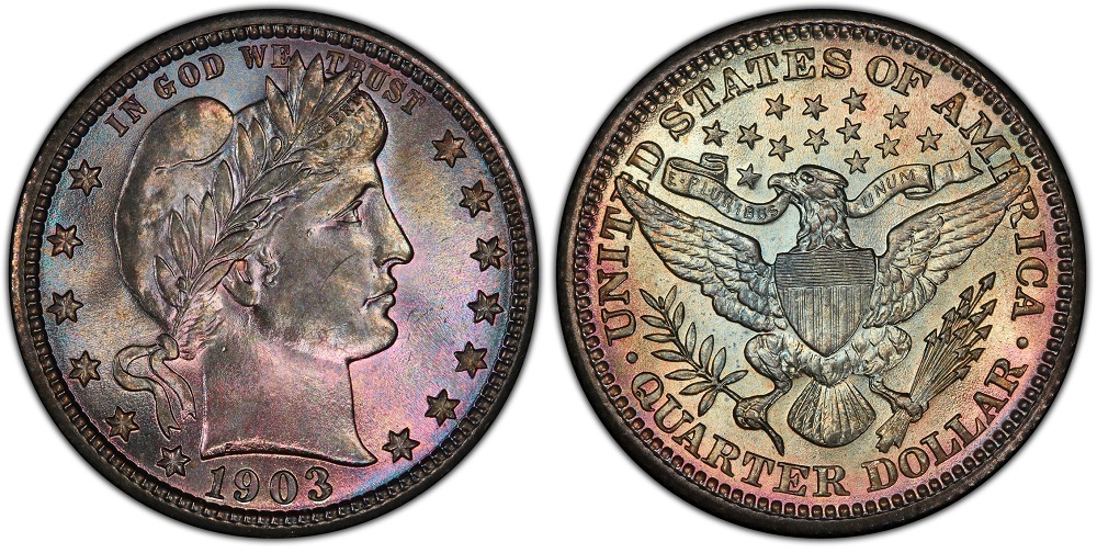 Historical U.S. Mint facility circa 1903 or group of 1903 Barber quarters from all three mints